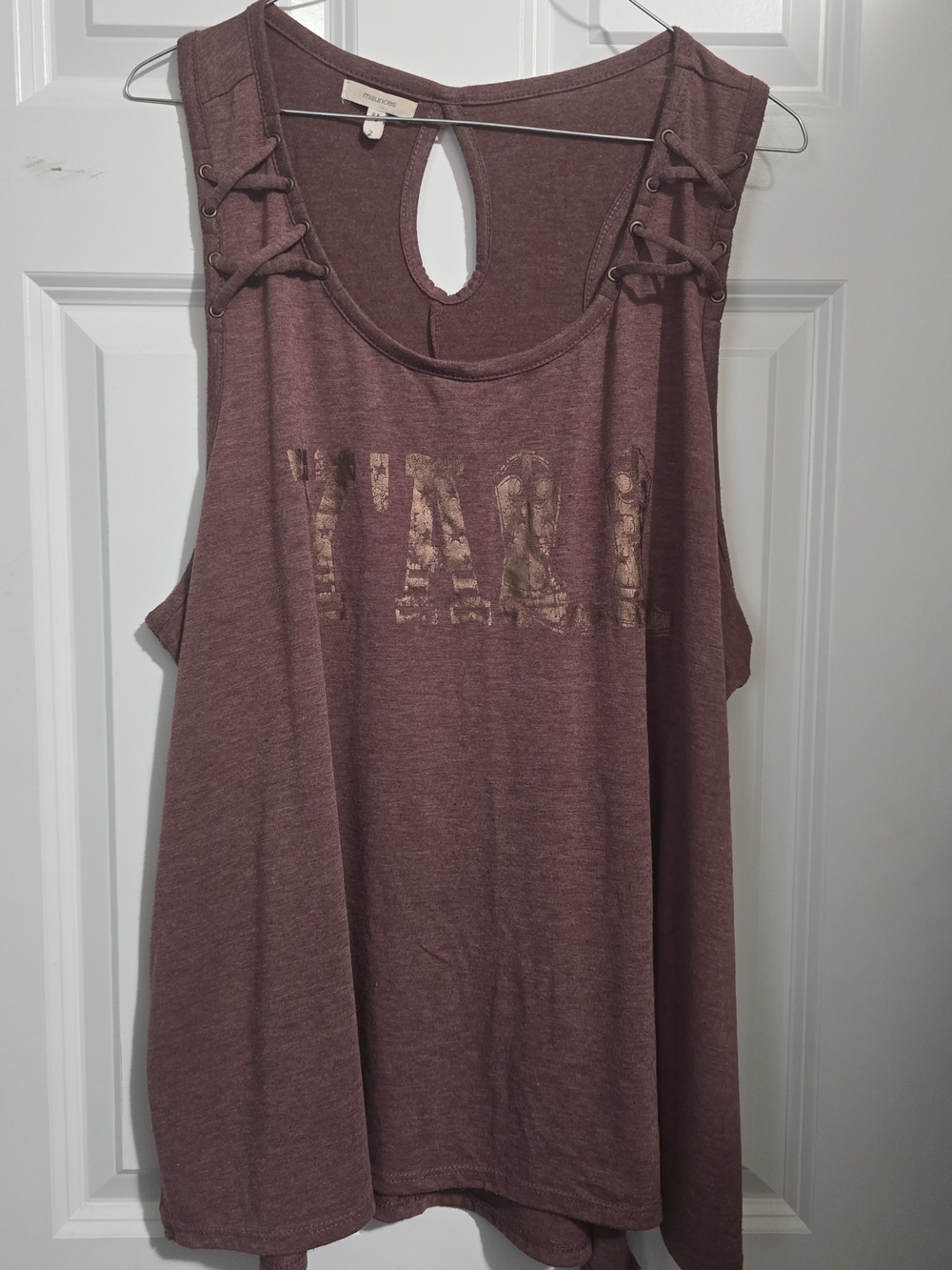 Maurices Dusty Mauve Lace-Up Logo Tank